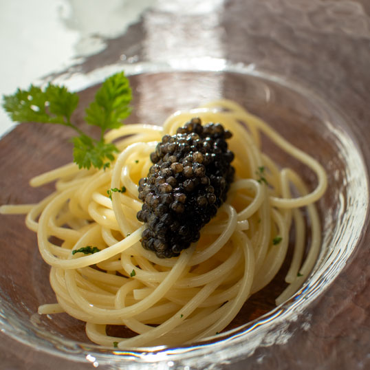 キャビアの冷製パスタ