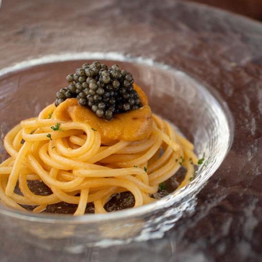 ウニとキャビアの冷製パスタ