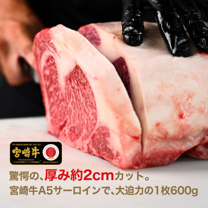 極厚 2cm厚カット 宮崎牛 特選A5 サーロイン ステーキ 600g×1枚セット | ギフト箱入り